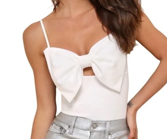 Lulu's Tops - LULU'S SZ S Adorably Iconic White Bow Bodysuit NEW B40